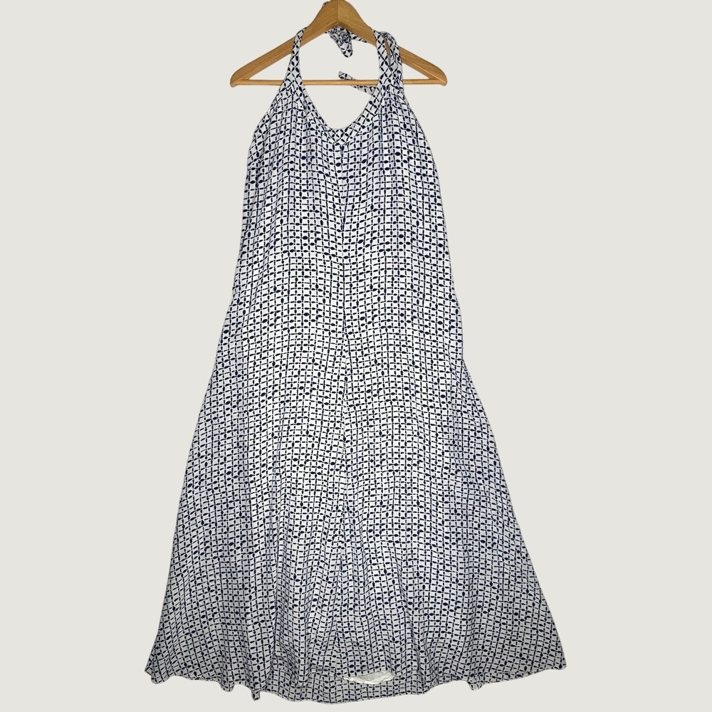 Size 12 Vineyard Vines Halter Maxi Dress White Navy Geometric Print